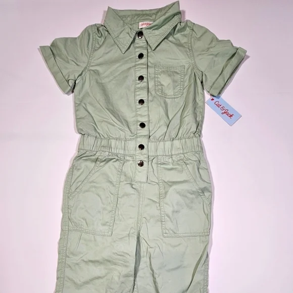 Cat & Jack Girl's Short Sleeve Jumpsuit Utility Boilersuit Sage Size M, L, & XL - Picture 3 of 16
